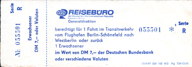 Fahrschein fr die Sonderlinie ab Zentraler Omnibusbahnhof  (Westberlin)  zum Zentralflughafen Berlin-Schnefeld (1989) * Mehr zu Fahrscheinen aus der Berliner Verkehrsgeschichte unter www.b-v-s.berlin/Download